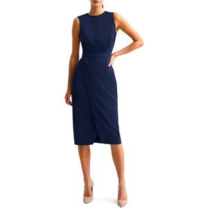 Reiss navy Layla gathered waist midi dress size 6